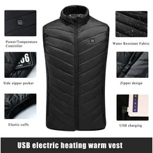 Load image into Gallery viewer, Men USB Infrared 9 Heating Areas Vest Jacket Men Winter Electric Heated Vest Waistcoat For Sports Hiking Oversized 3XL
